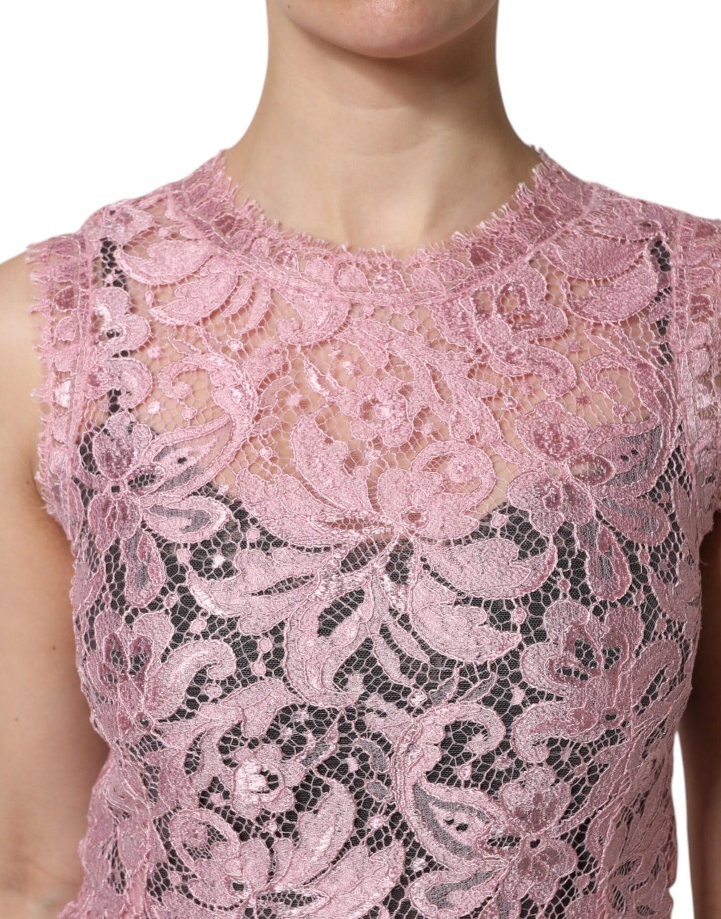 Dolce &amp; Gabbana Pink Floral Lace Sleeveless Sheath Dress