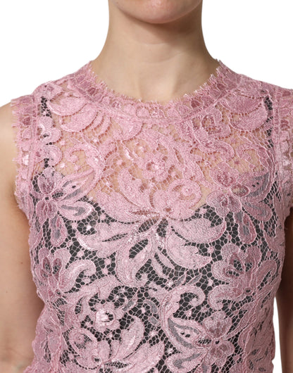 Dolce &amp; Gabbana Pink Floral Lace Sleeveless Sheath Dress
