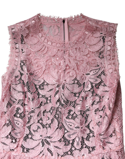 Dolce &amp; Gabbana Pink Floral Lace Sleeveless Sheath Dress