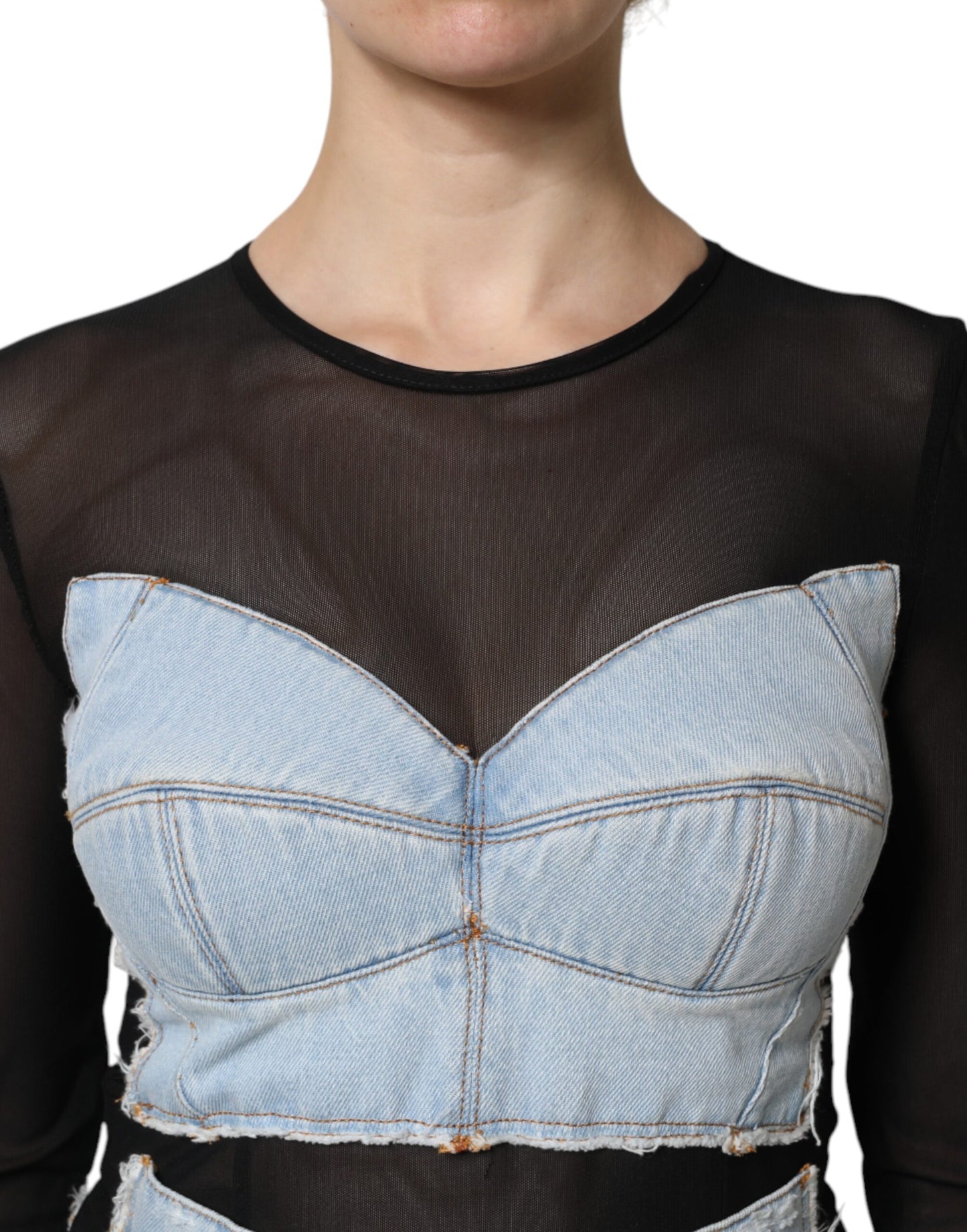 Dolce &amp; Gabbana Black Blue Long Sleeves Denim Mini Dress