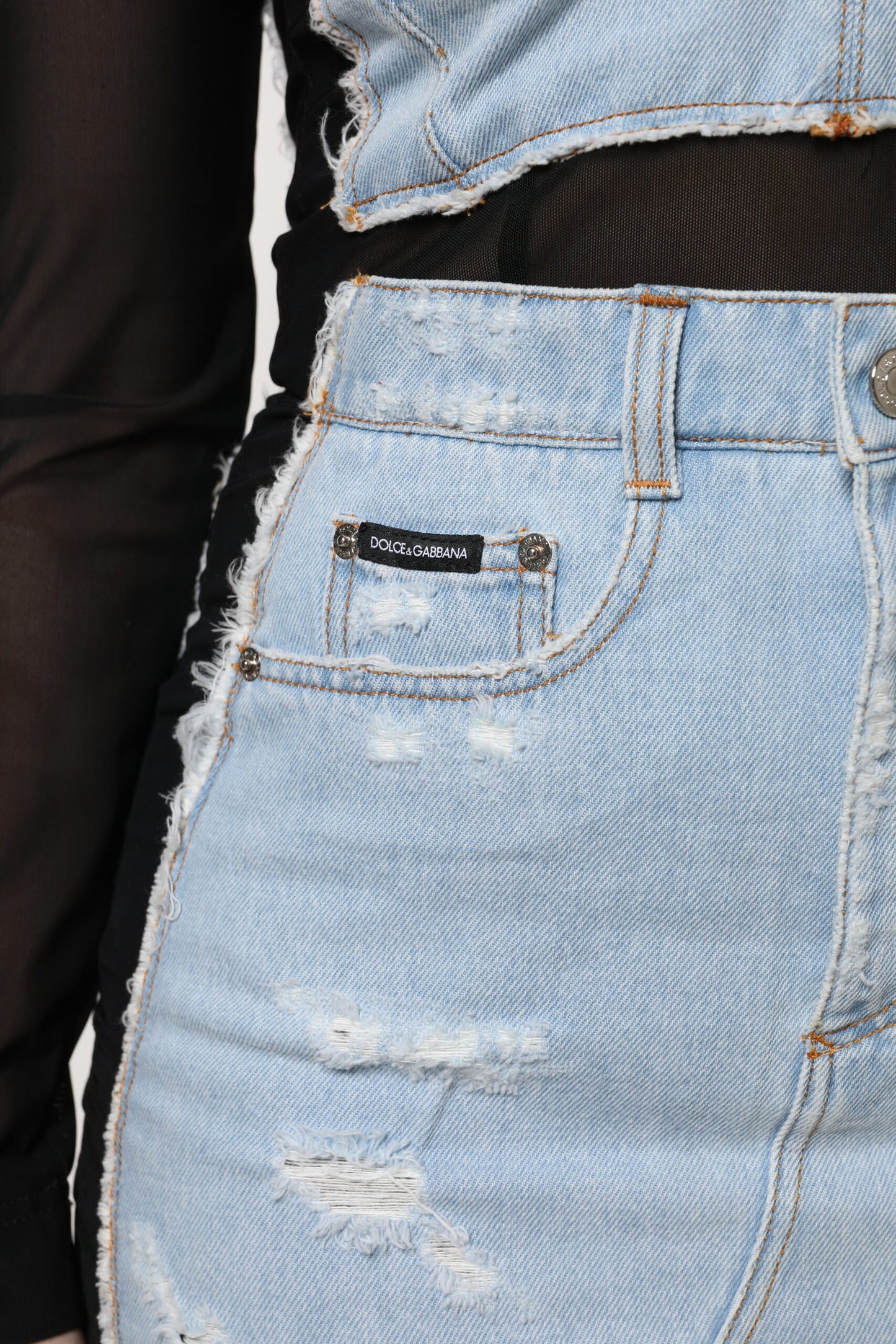 Dolce &amp; Gabbana Black Blue Long Sleeves Denim Mini Dress