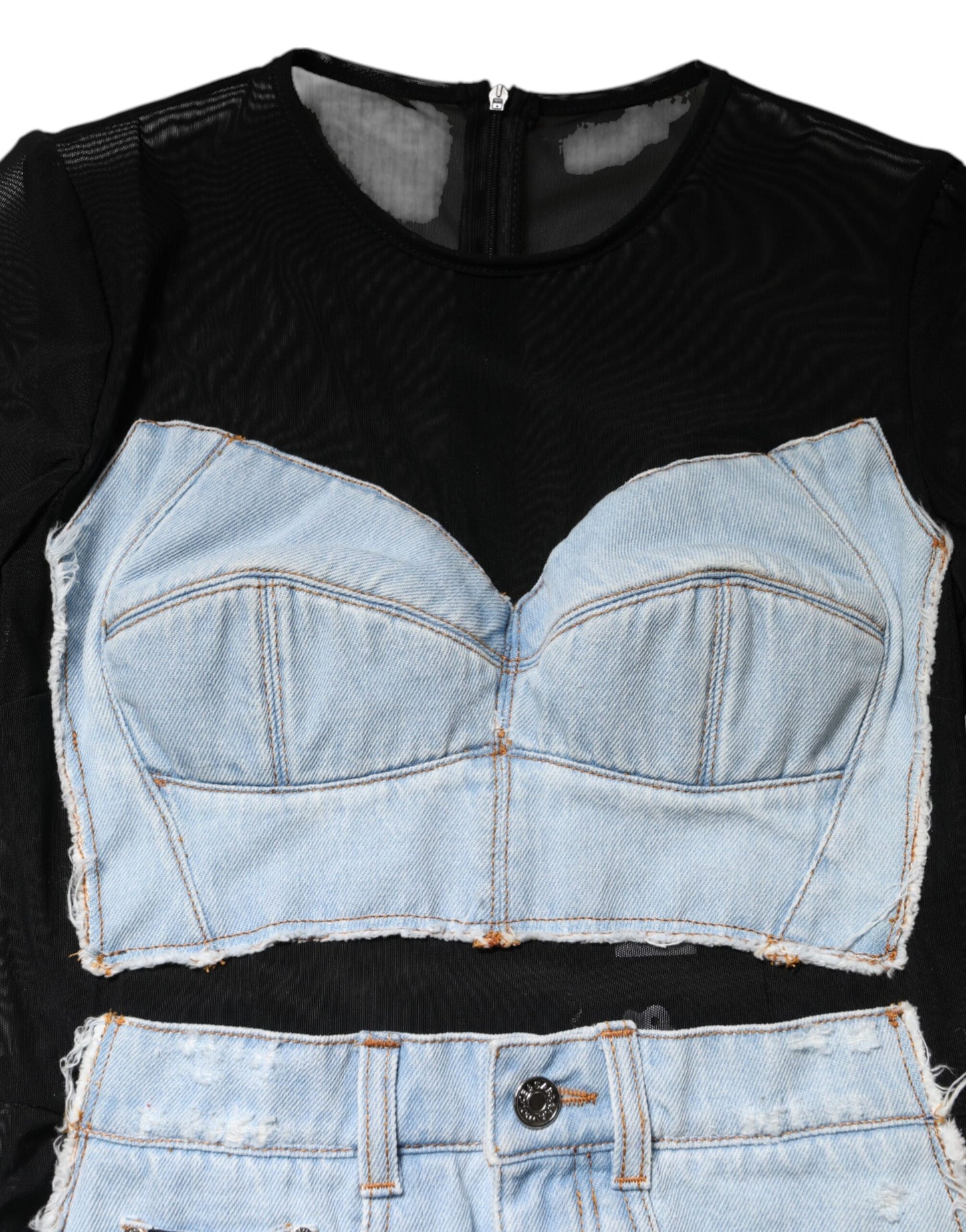 Dolce &amp; Gabbana Black Blue Long Sleeves Denim Mini Dress
