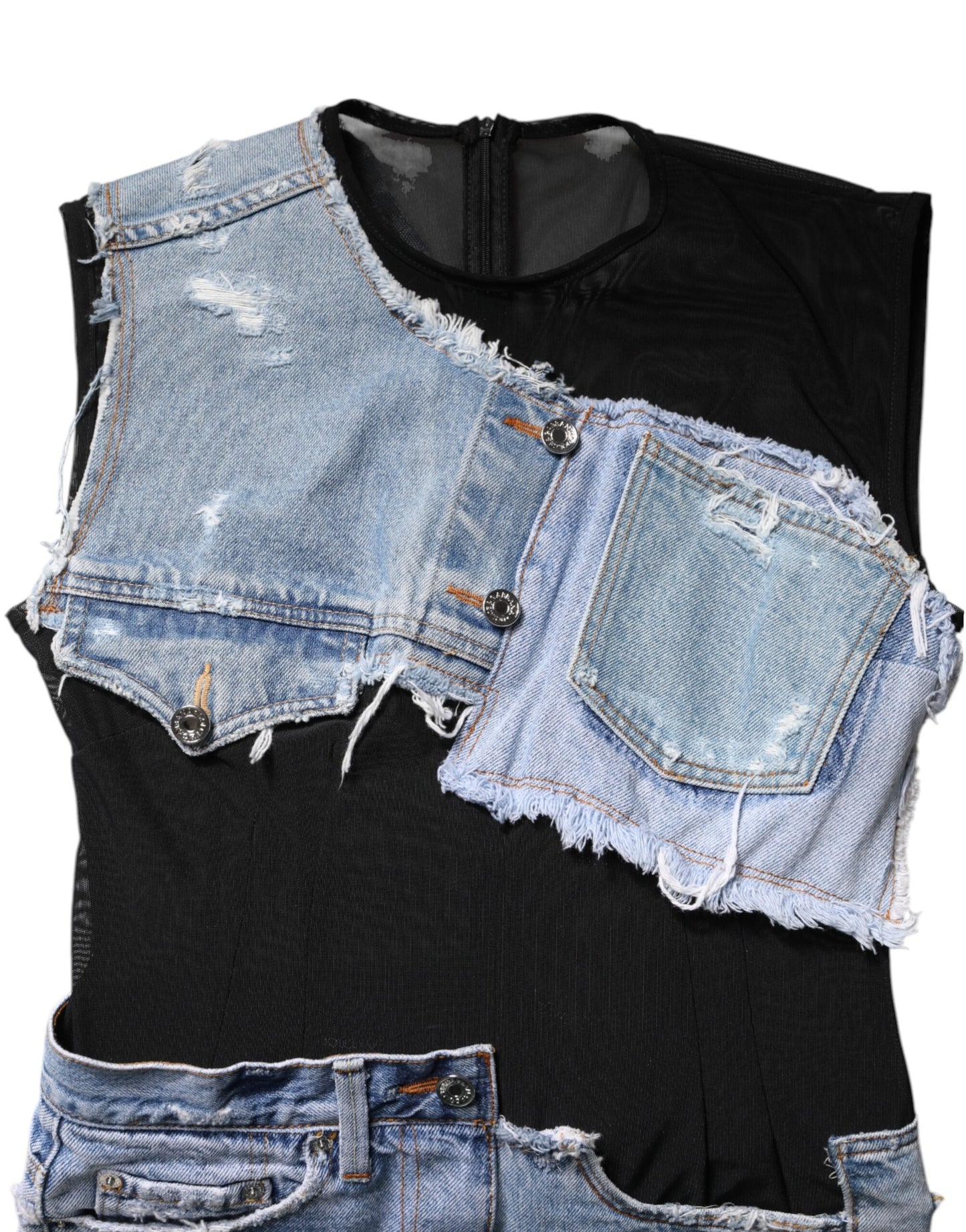Dolce &amp; Gabbana Black Blue Sleeveless Denim Mini Dress