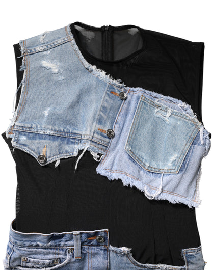Dolce &amp; Gabbana Black Blue Sleeveless Denim Mini Dress
