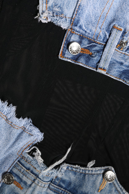 Dolce &amp; Gabbana Black Blue Sleeveless Denim Mini Dress