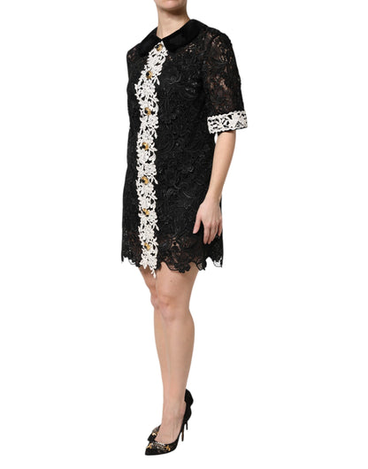 Dolce &amp; Gabbana Black Floral Lace Embellished Mini Dress