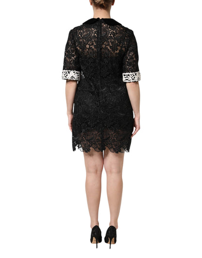 Dolce &amp; Gabbana Black Floral Lace Embellished Mini Dress