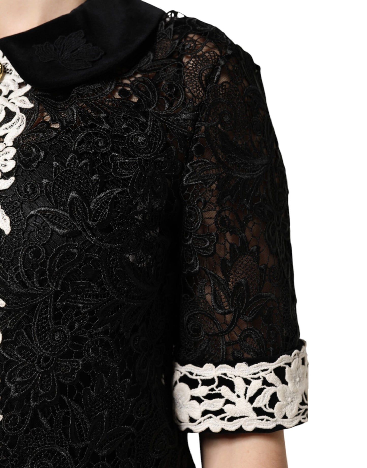 Dolce &amp; Gabbana Black Floral Lace Embellished Mini Dress