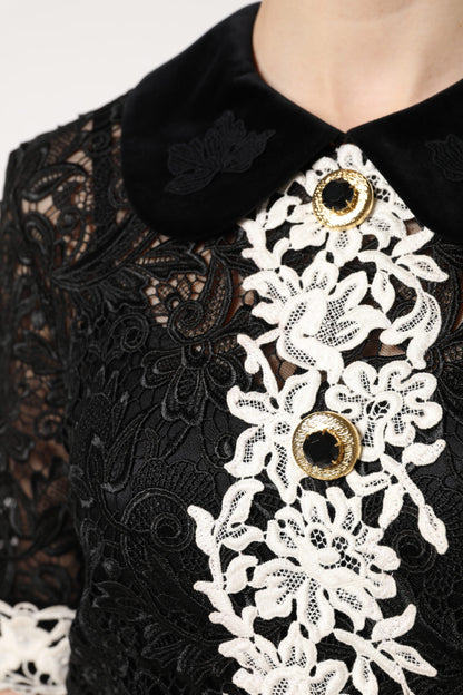Dolce &amp; Gabbana Black Floral Lace Embellished Mini Dress