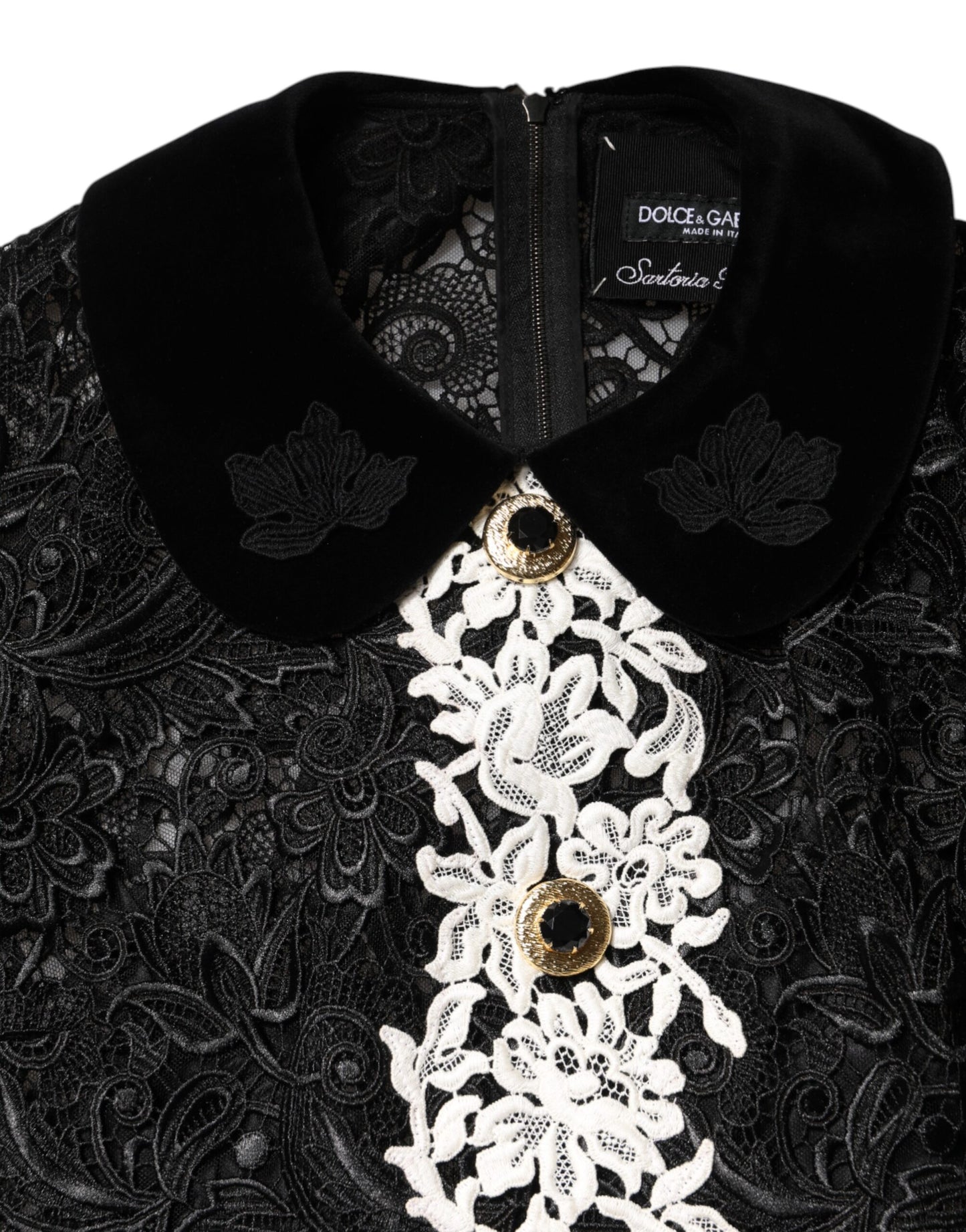 Dolce &amp; Gabbana Black Floral Lace Embellished Mini Dress
