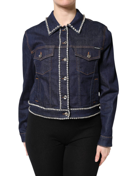 Dolce &amp; Gabbana Blue Denim Cotton Crystal Embellished Jacket