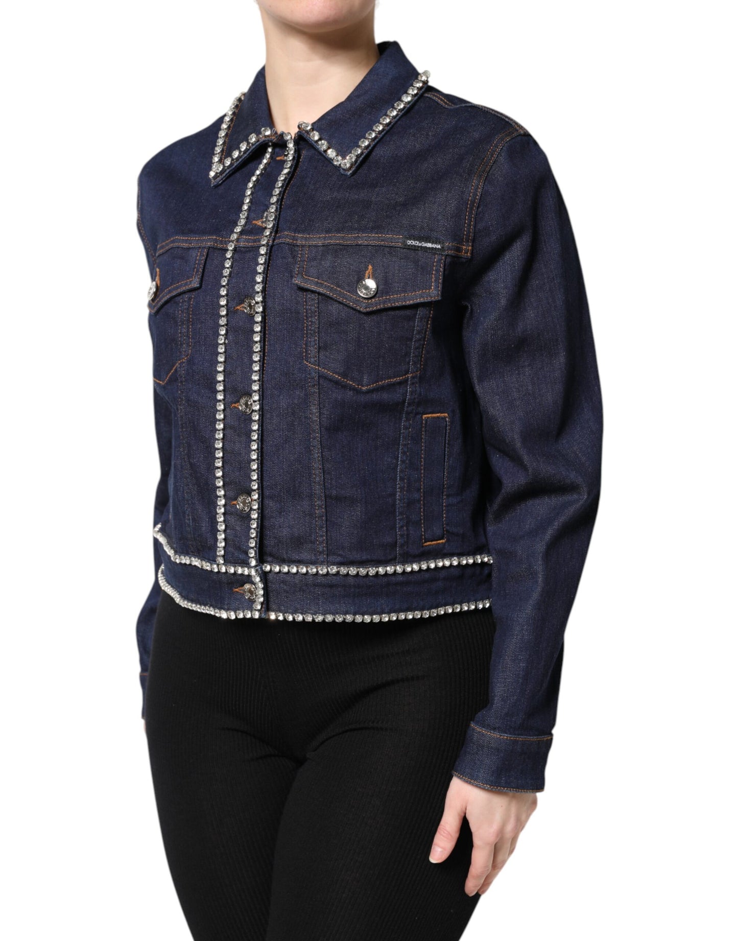 Dolce &amp; Gabbana Blue Denim Cotton Crystal Embellished Jacket