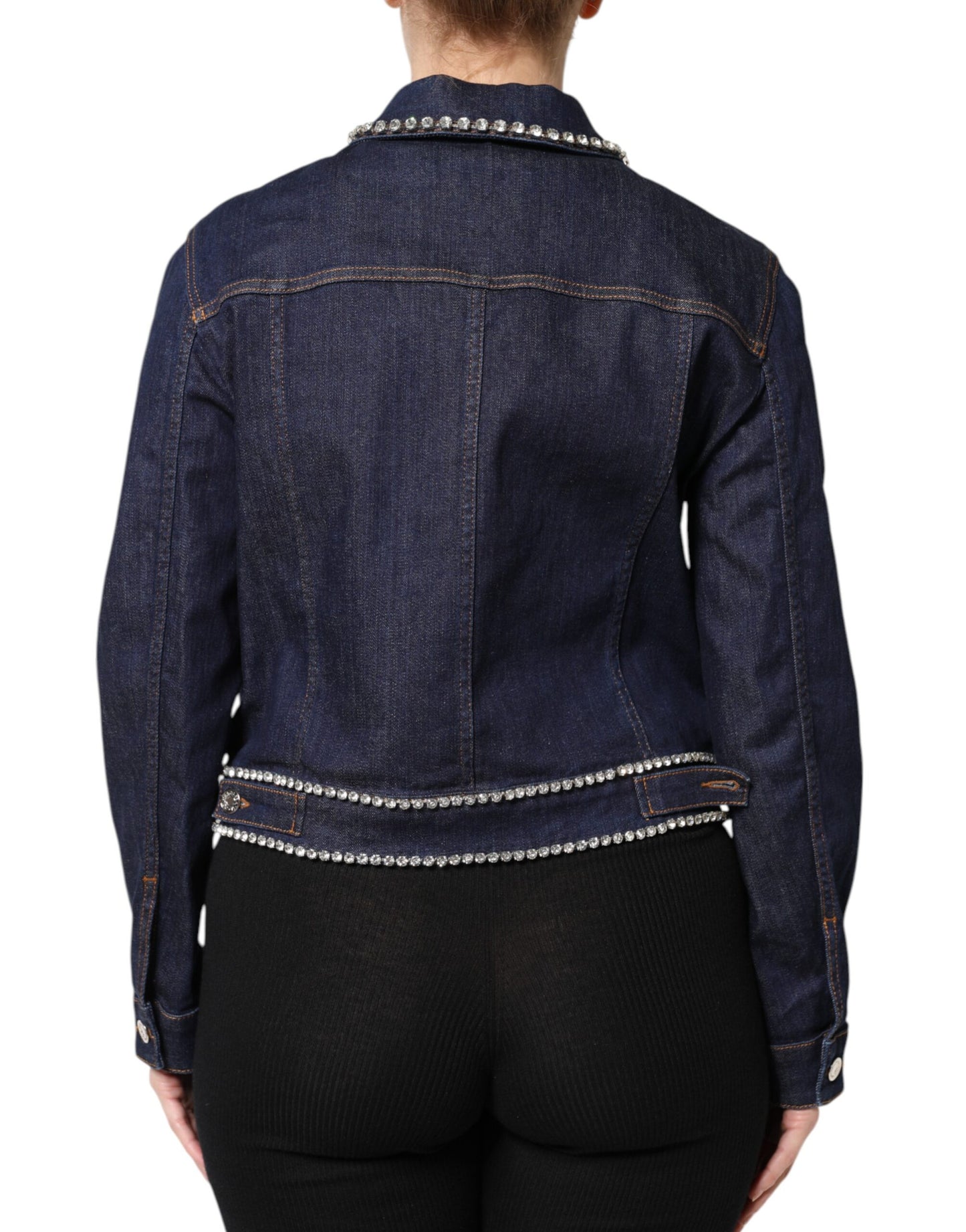 Dolce &amp; Gabbana Blue Denim Cotton Crystal Embellished Jacket