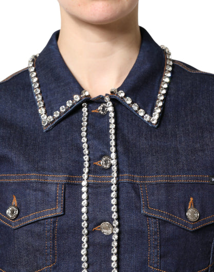 Dolce &amp; Gabbana Blue Denim Cotton Crystal Embellished Jacket