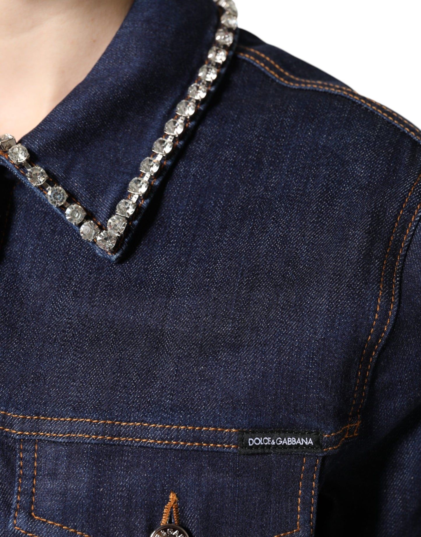 Dolce &amp; Gabbana Blue Denim Cotton Crystal Embellished Jacket
