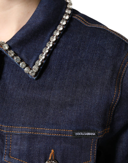 Dolce &amp; Gabbana Blue Denim Cotton Crystal Embellished Jacket