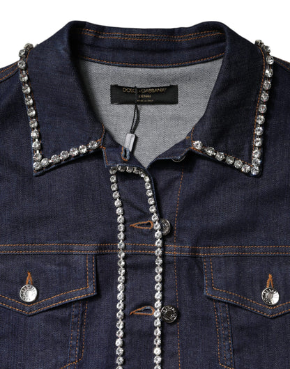 Dolce &amp; Gabbana Blue Denim Cotton Crystal Embellished Jacket