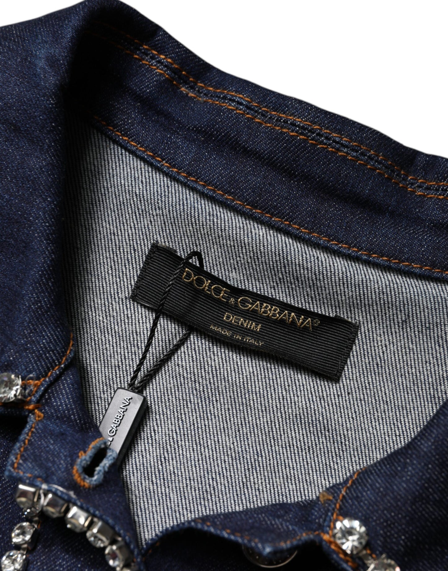 Dolce &amp; Gabbana Blue Denim Cotton Crystal Embellished Jacket