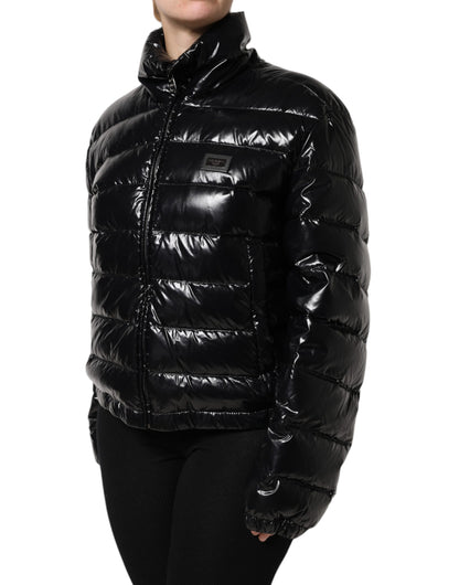 Dolce &amp; Gabbana Black Logo Plaque Full Zip Puffer Jacket