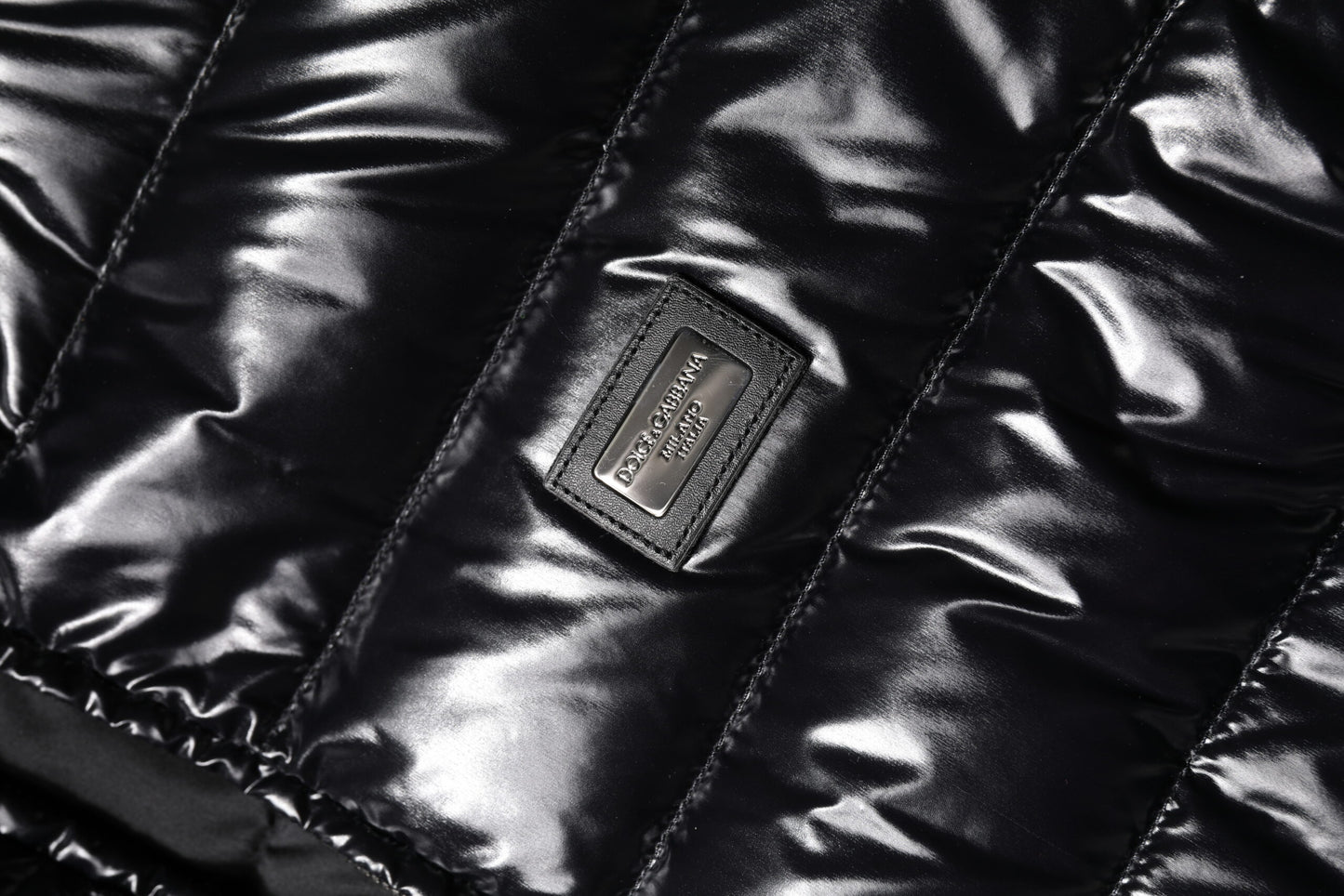 Dolce &amp; Gabbana Black Logo Plaque Full Zip Puffer Jacket