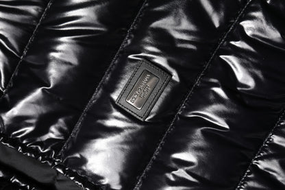 Dolce &amp; Gabbana Black Logo Plaque Full Zip Puffer Jacket