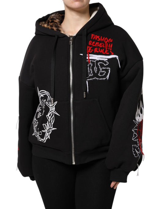 Dolce &amp; Gabbana Black Embroidered Full Zip Hooded Jacket