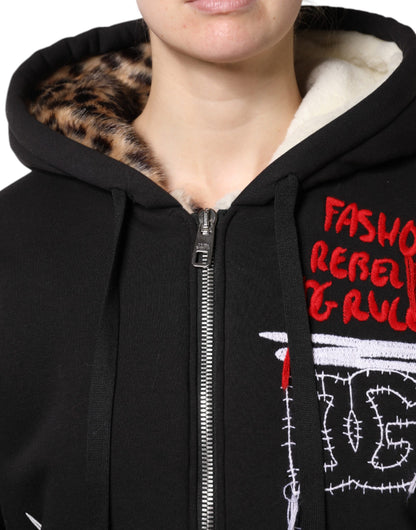 Dolce &amp; Gabbana Black Embroidered Full Zip Hooded Jacket