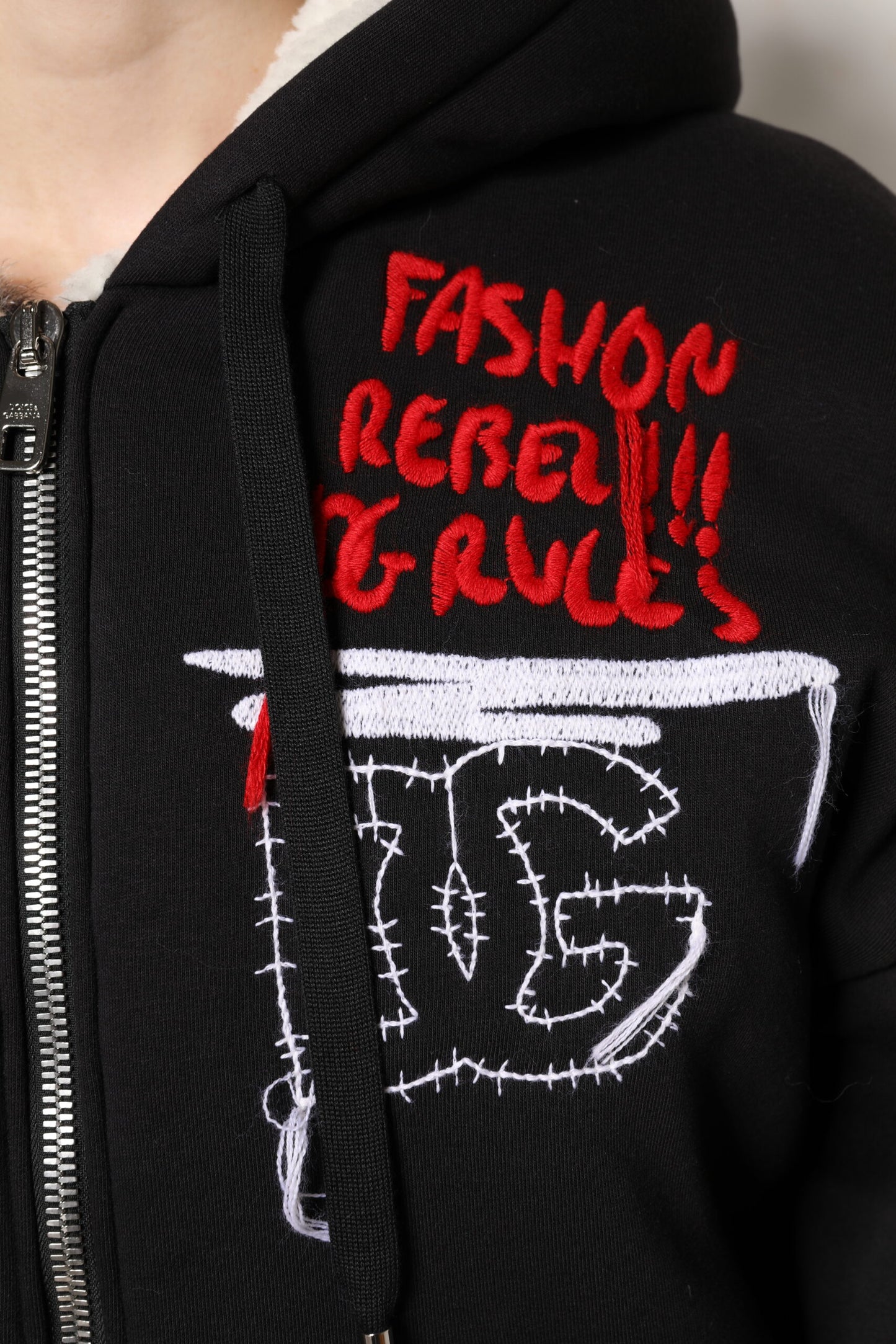 Dolce &amp; Gabbana Black Embroidered Full Zip Hooded Jacket