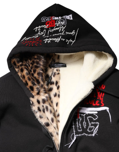 Dolce &amp; Gabbana Black Embroidered Full Zip Hooded Jacket