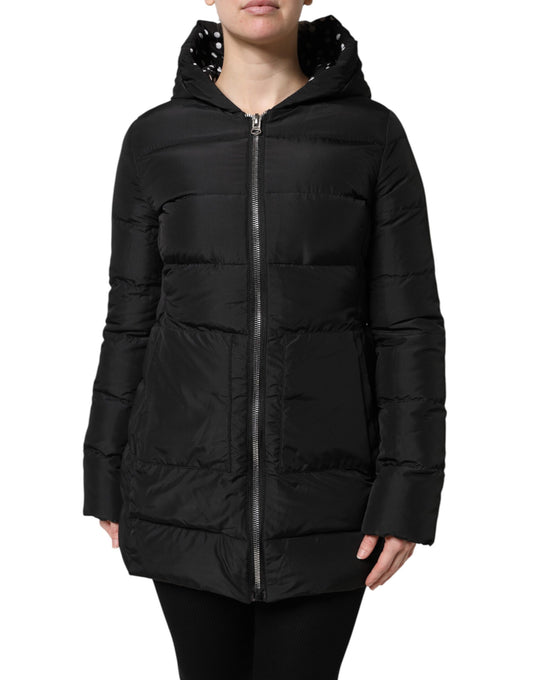 Dolce &amp; Gabbana Black Puffer Hooded Zip Reversible Jacket
