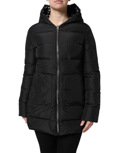 Dolce &amp; Gabbana Black Puffer Hooded Zip Reversible Jacket