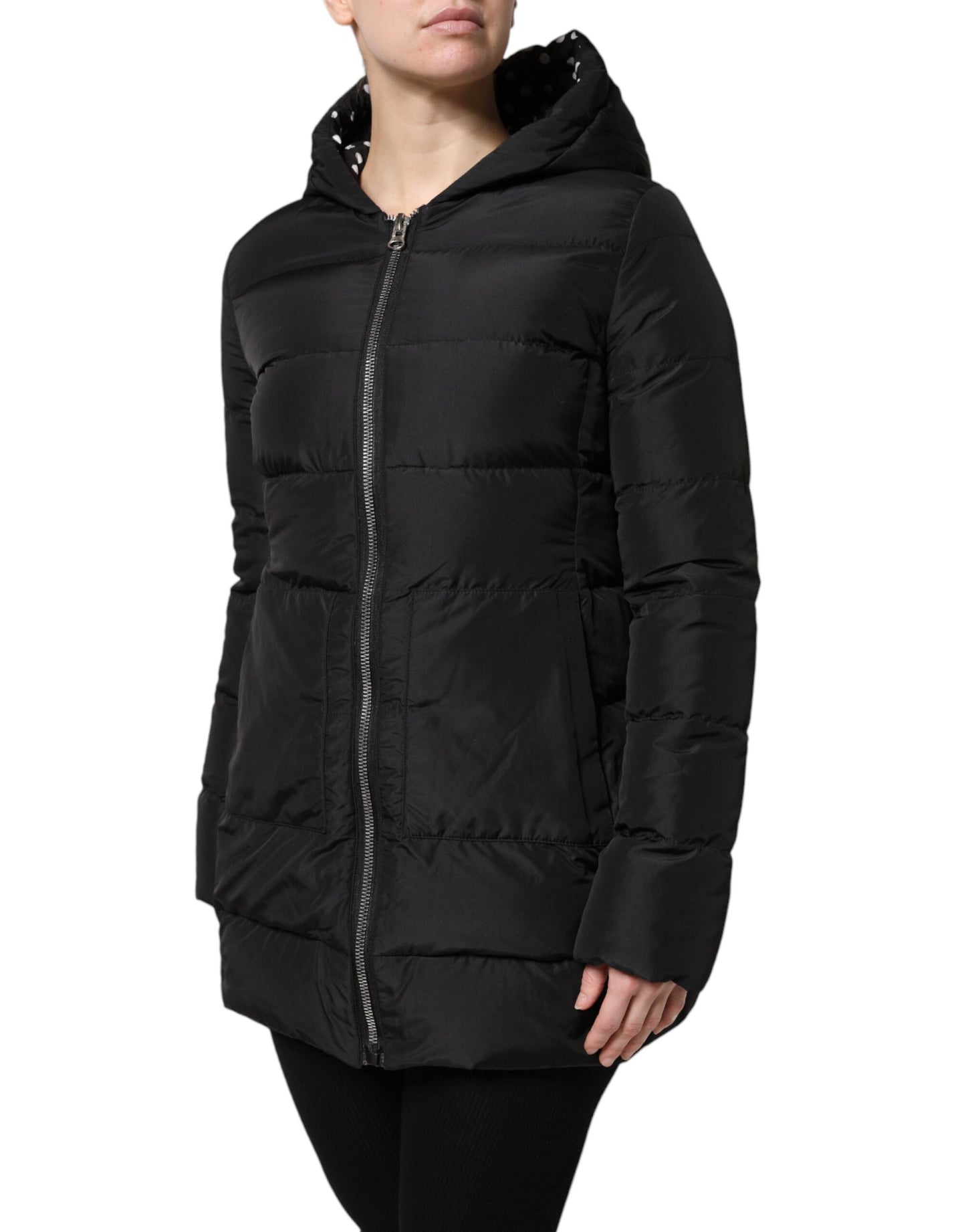 Dolce &amp; Gabbana Black Puffer Hooded Zip Reversible Jacket