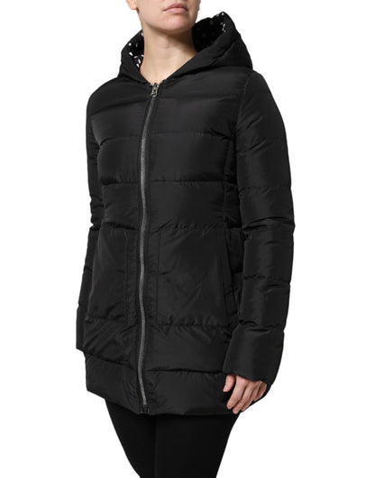 Dolce &amp; Gabbana Black Puffer Hooded Zip Reversible Jacket
