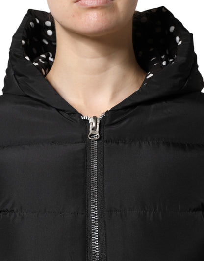 Dolce &amp; Gabbana Black Puffer Hooded Zip Reversible Jacket