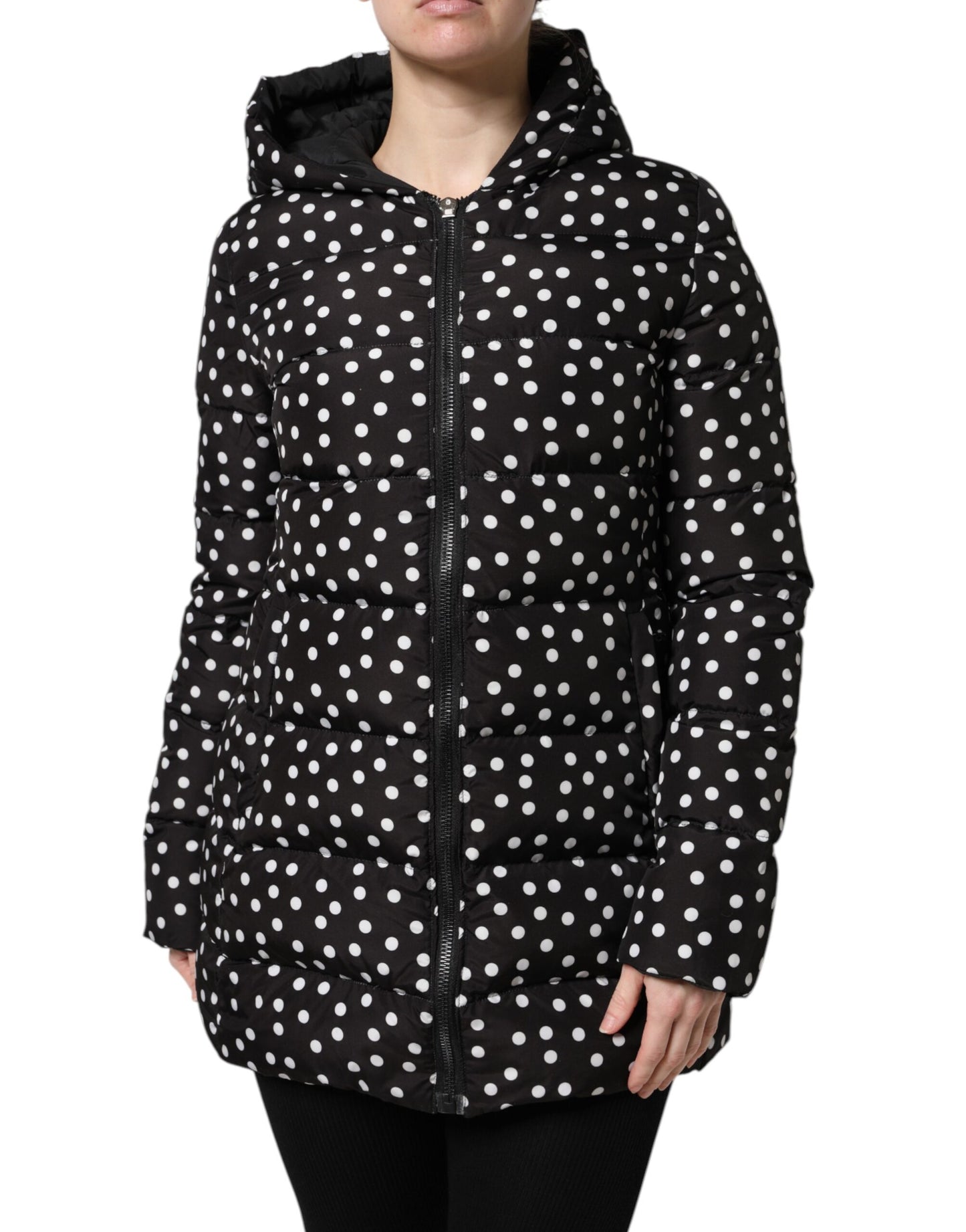 Dolce &amp; Gabbana Black Puffer Hooded Zip Reversible Jacket