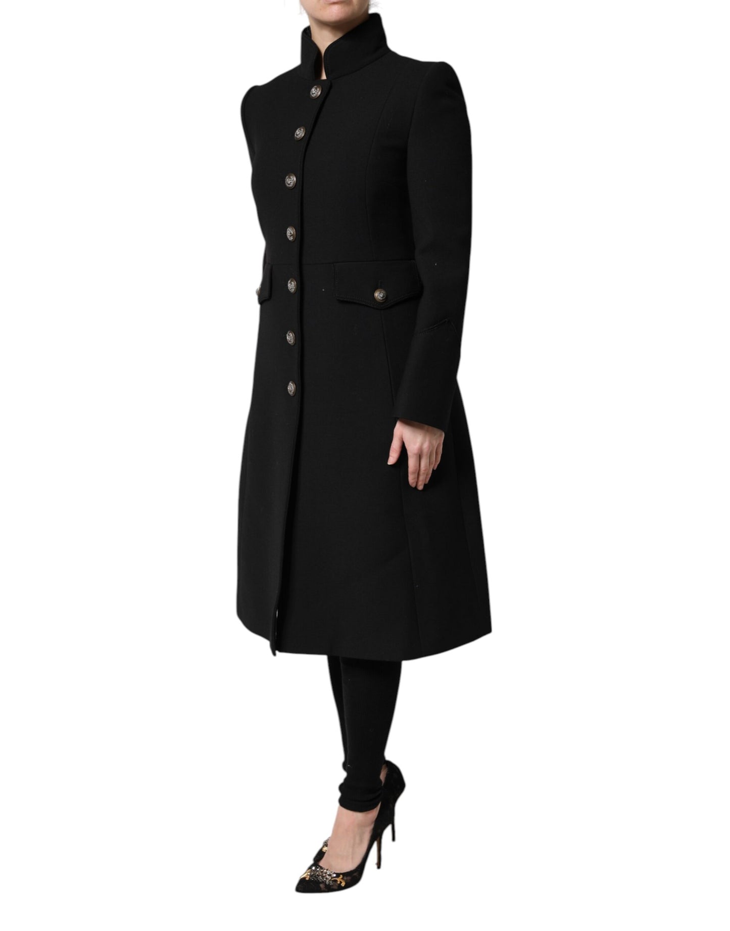 Dolce &amp; Gabbana Black Wool Single Breasted Trench Coat Jacket
