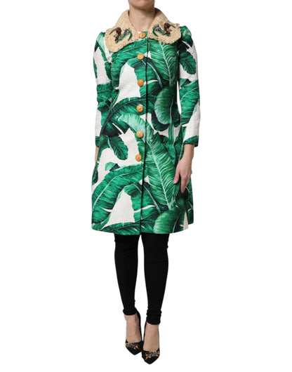 Dolce &amp; Gabbana Multicolor Leaf Print Embellished Trench Coat Jacket
