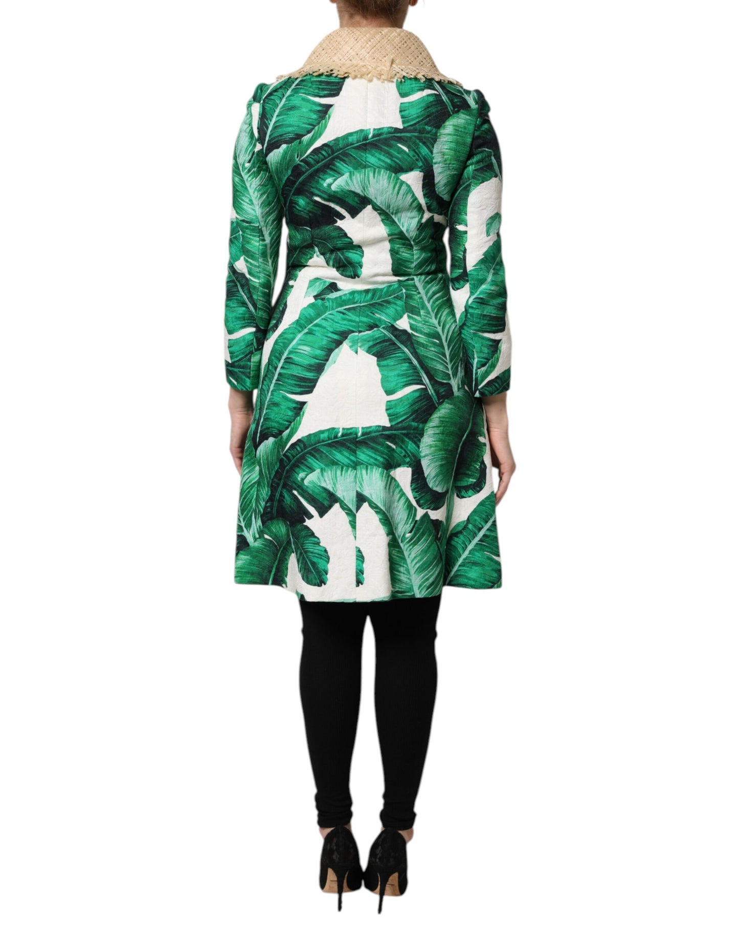Dolce &amp; Gabbana Multicolor Leaf Print Embellished Trench Coat Jacket
