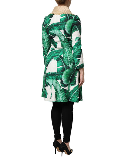 Dolce &amp; Gabbana Multicolor Leaf Print Embellished Trench Coat Jacket