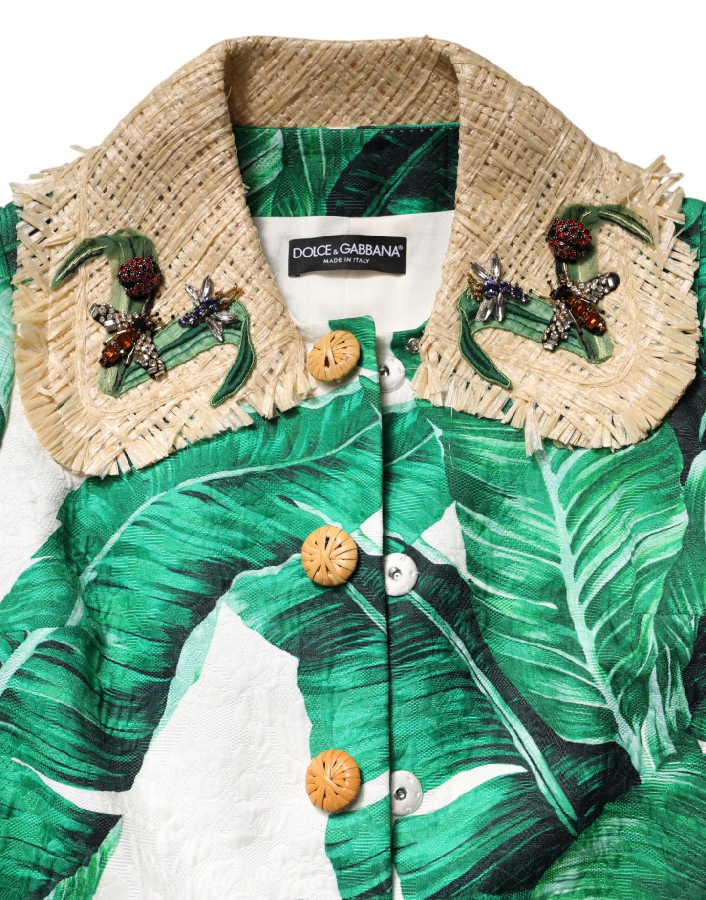 Dolce &amp; Gabbana Multicolor Leaf Print Embellished Trench Coat Jacket