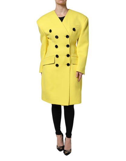 Dolce &amp; Gabbana Yellow Double Breasted Trench Coat Jacket