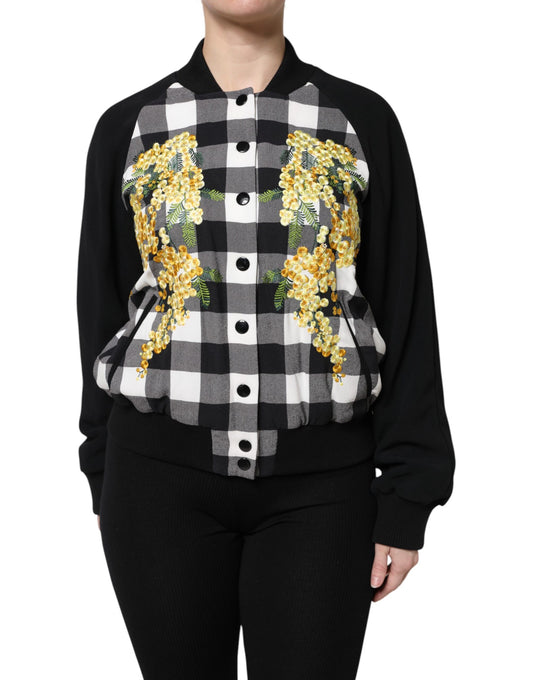 Dolce &amp; Gabbana Black White Check Floral Button Down Jacket