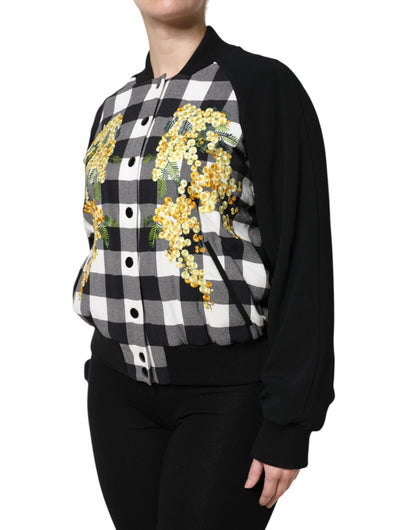 Dolce &amp; Gabbana Black White Check Floral Button Down Jacket