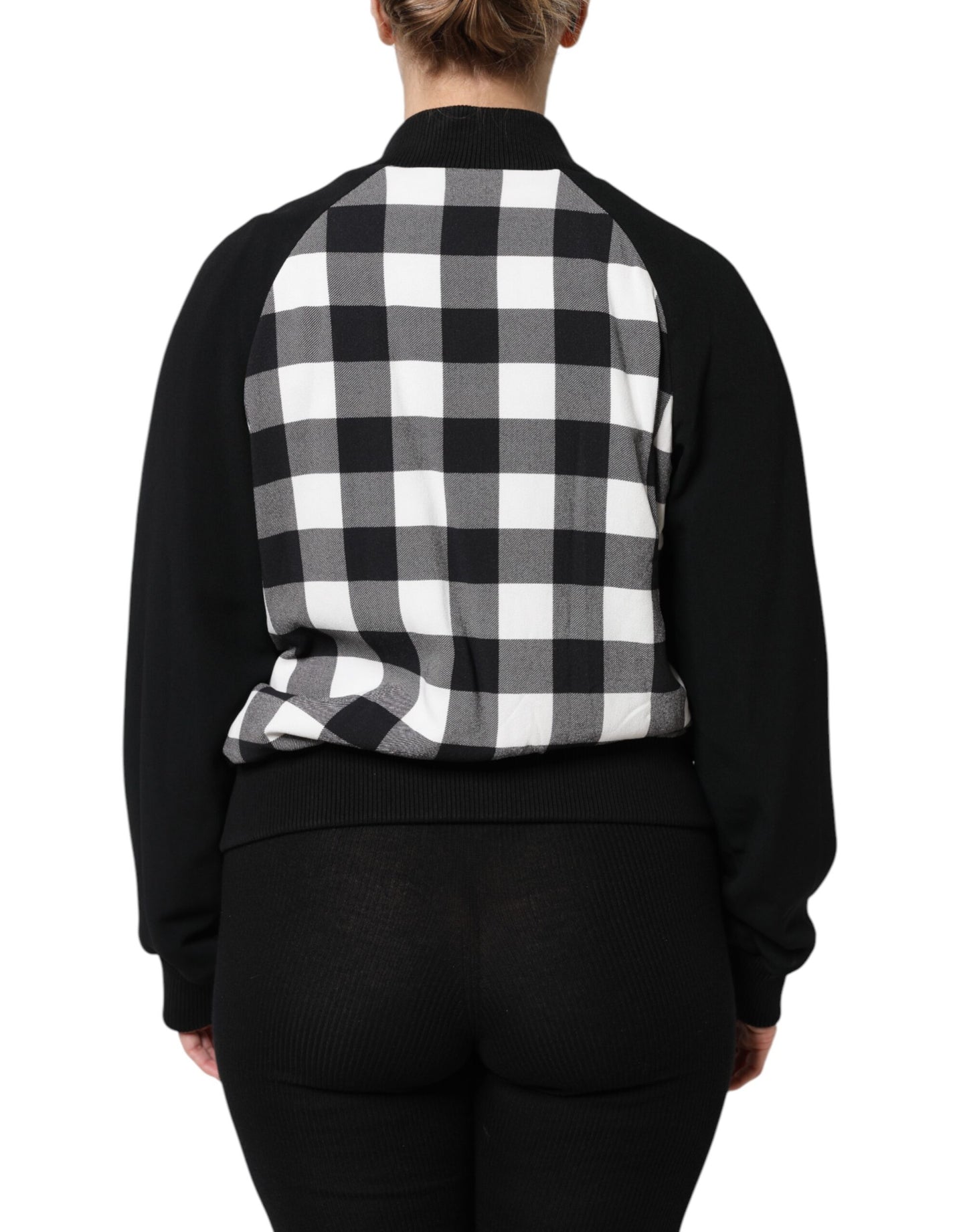 Dolce &amp; Gabbana Black White Check Floral Button Down Jacket