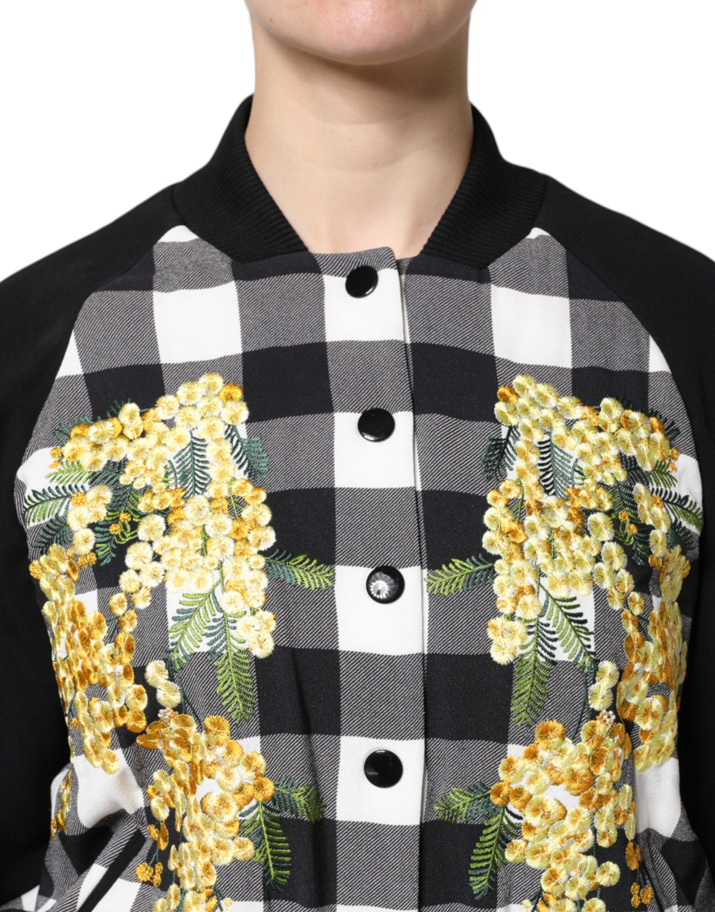 Dolce &amp; Gabbana Black White Check Floral Button Down Jacket