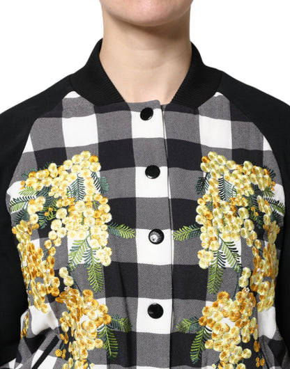 Dolce &amp; Gabbana Black White Check Floral Button Down Jacket