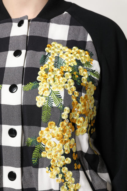 Dolce &amp; Gabbana Black White Check Floral Button Down Jacket