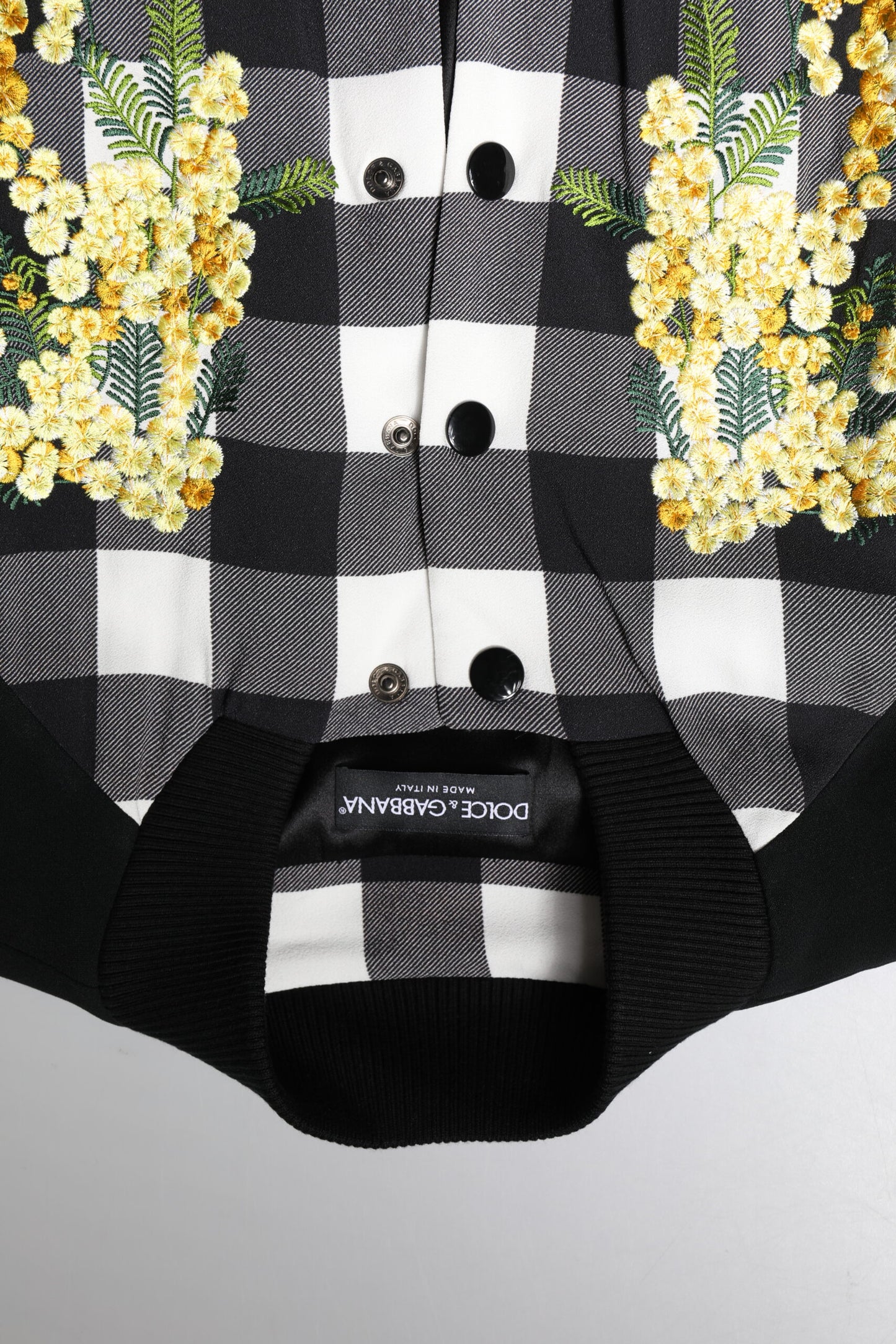 Dolce &amp; Gabbana Black White Check Floral Button Down Jacket