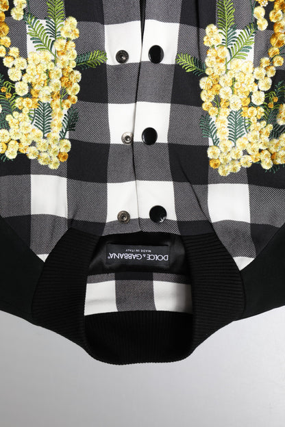 Dolce &amp; Gabbana Black White Check Floral Button Down Jacket