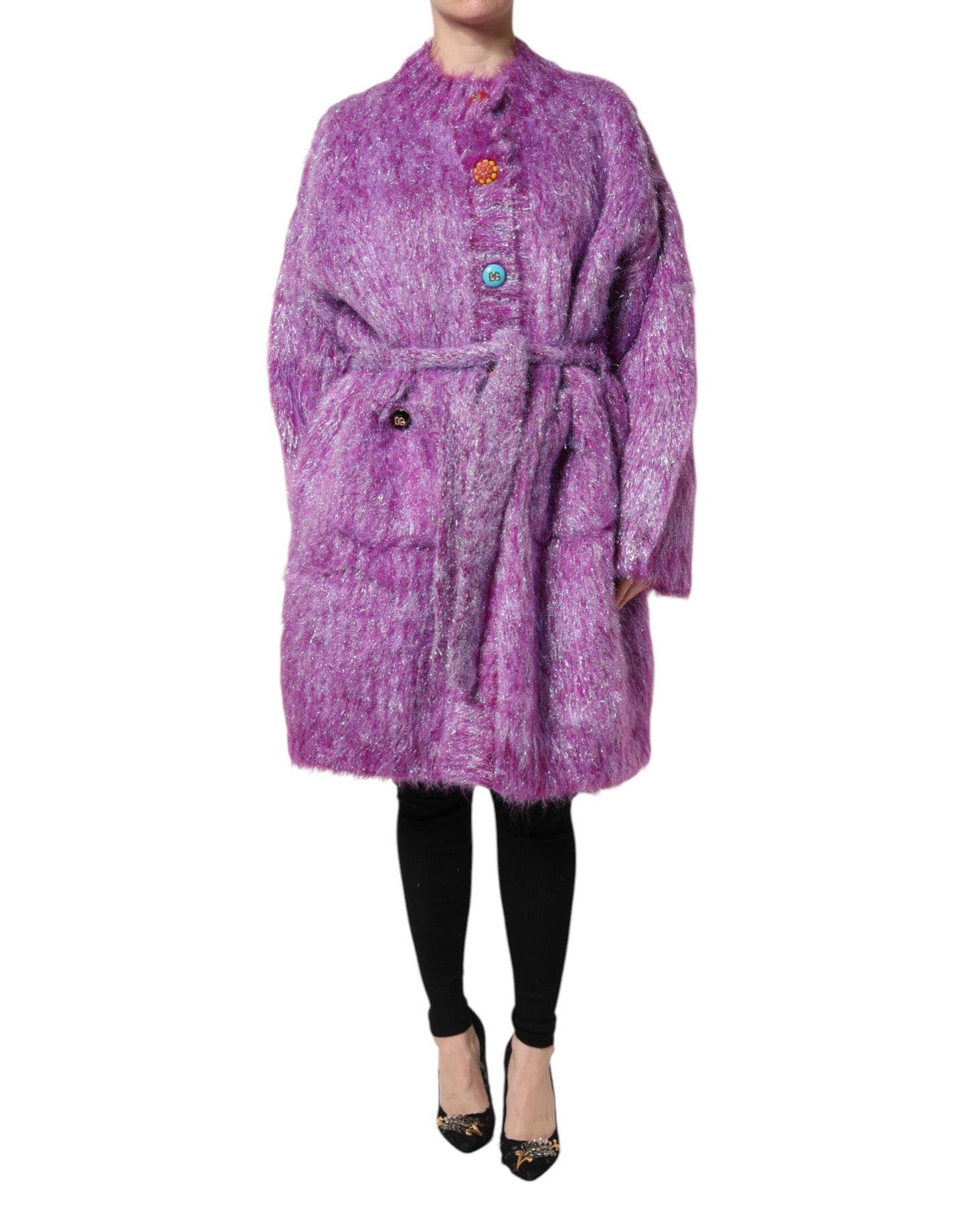 Dolce &amp; Gabbana Purple Button Embellished Trench Coat Jacket